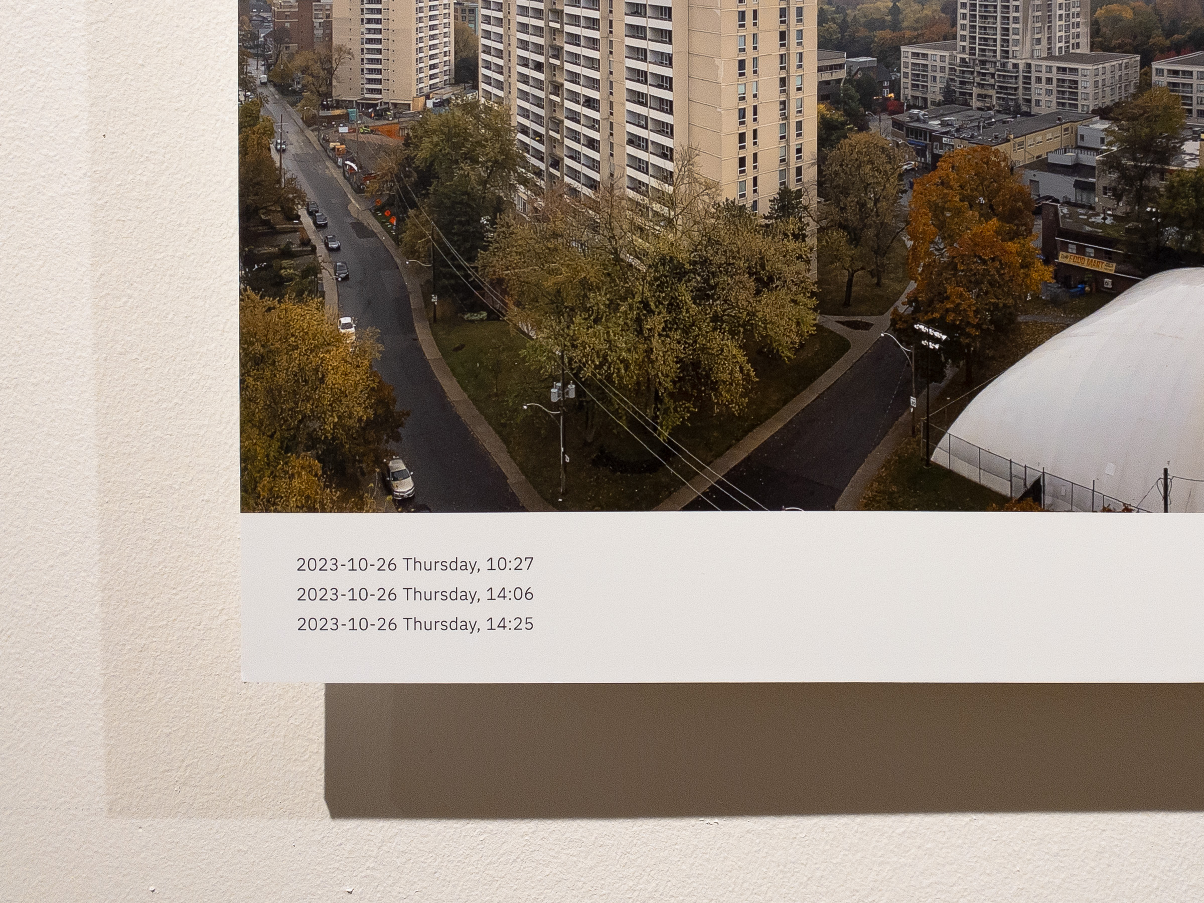 Close view of the strip beneath a Shift, listing the three dates and times of its photographs.